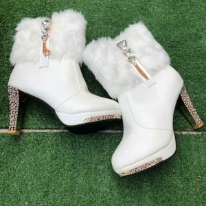 White fur booties